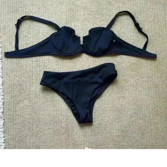 La Vie En Rose Textured Bikini, Black, Top XXL, Bottom L - Picture 2 of 8